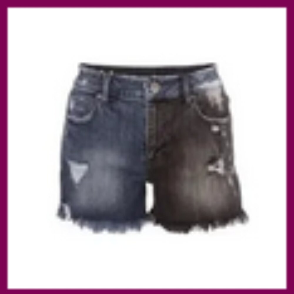 Cabi Women’s Park short, two tone jean shorts with distressing raw hem Size 0